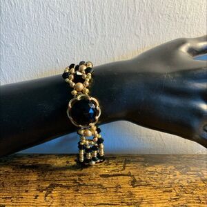 Handmade Victorian Style Beaded‎ Bracelet Dainty Bridal Gold/Black Jewelry